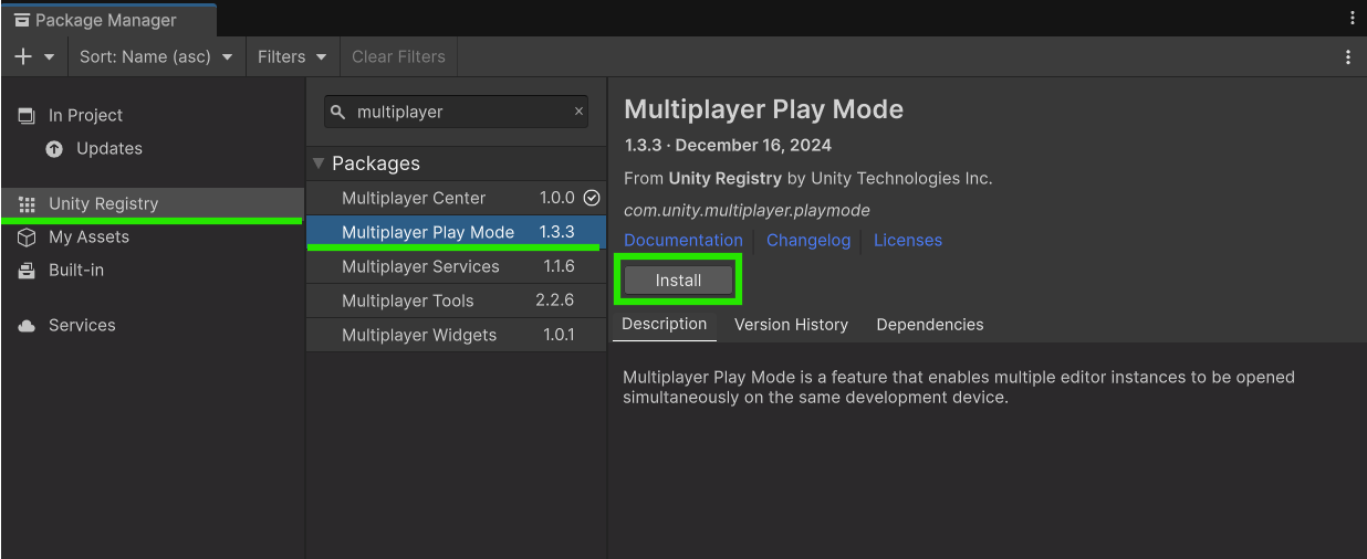 Installing from the Unity package manager