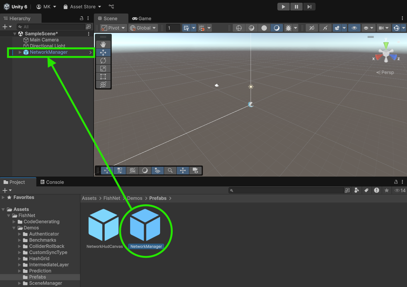 Adding the NetworkManager Prefab