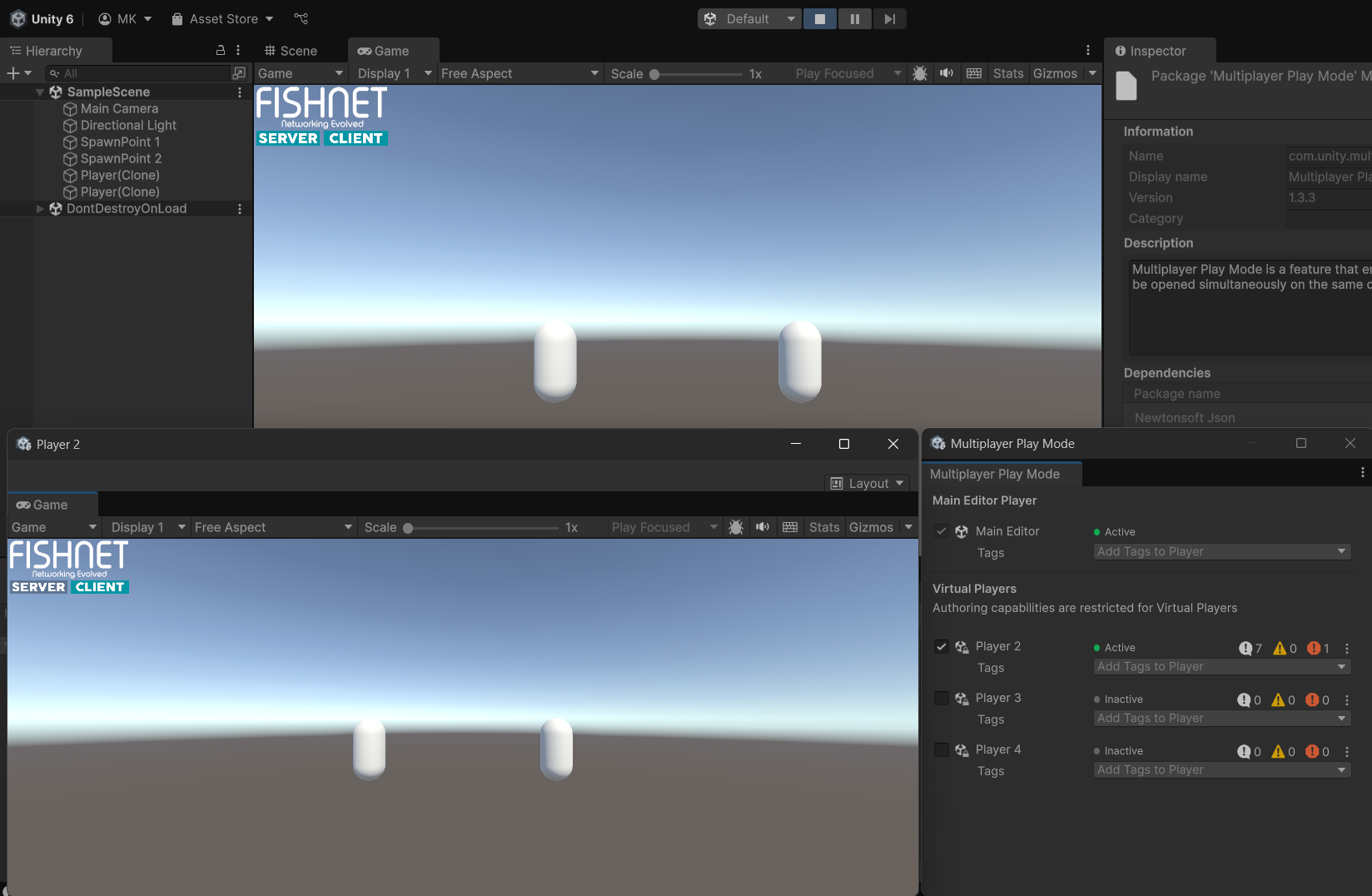 Multiplayer Play Mode Connected to Editor
