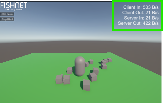 Image showing the current bandwidth being used at the top right of a screen in a game.