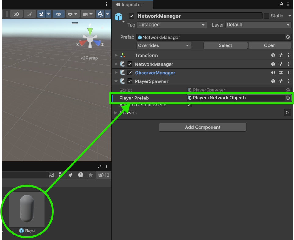 Assign Player Prefab in Player Spawner