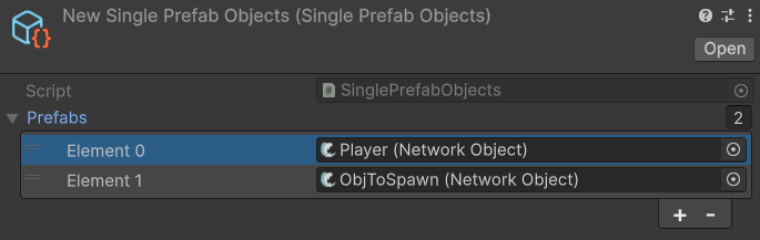 screenshot of a single prefab objects asset being filled in